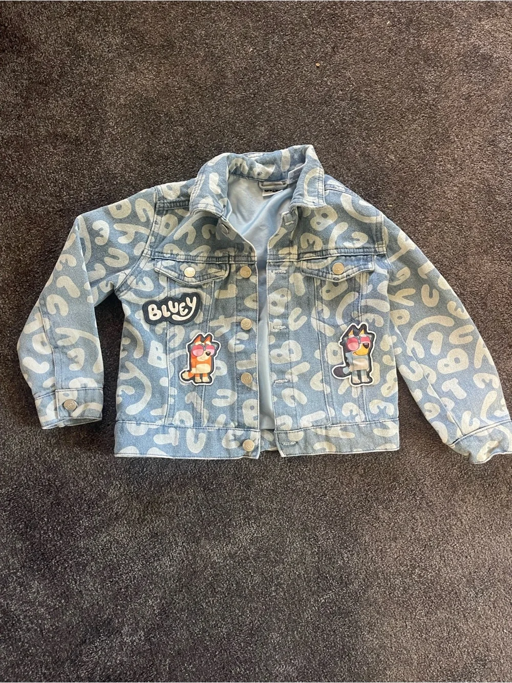 Kids Light Blue Patterned Denim Jacket with Bluey Patches